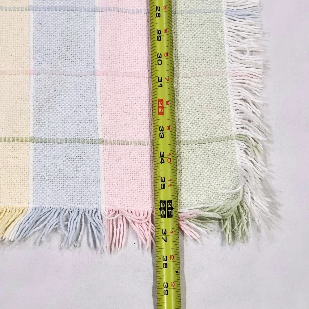 Vintage Plaid Woven‎ Throw Blanket Pastel Fringe Trim Cottagecore Nursery